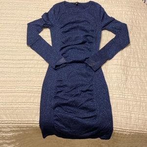 Express Holiday Ruched Mini Dress Navy Glitter